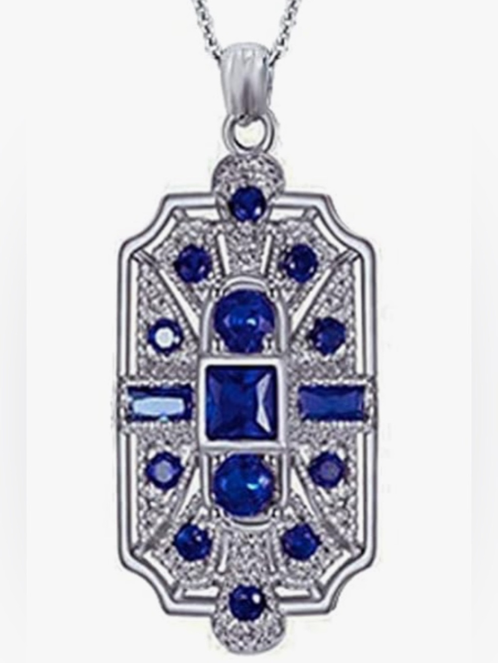 Gorgeous Nordstrom Art Deco Sapphire silver Square necklace